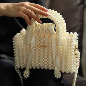 Pearl hanbag, unique beaded bag, bridal purse, ivory beaded bag, black beaded bag, janiss brand beaded bags, prom handbag, elegant bag image 6