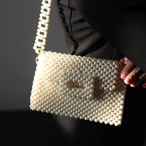 Pearl bag, beaded bag, ivory purse, wedding bag, shoulder bag, elegant handmade bag, pearl clutch zdjęcie 2