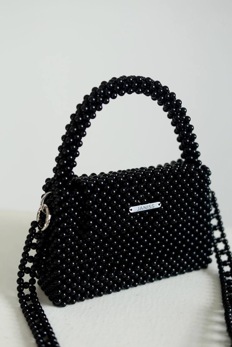 Beaded pearl bag, bags for women, black bag, white bag, classic bag, unique bag, handbag, bag for bride, gift for her, ivory handbag image 5