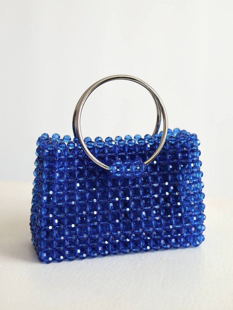 Blue beaded bag, fashion bag, gift for her, luxury bag, handmade bag, handbag, shining bag, crystal women purse, red bag, pink bag Blue