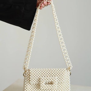 Pearl bag, beaded bag, ivory purse, wedding bag, shoulder bag, elegant handmade bag, pearl clutch zdjęcie 5