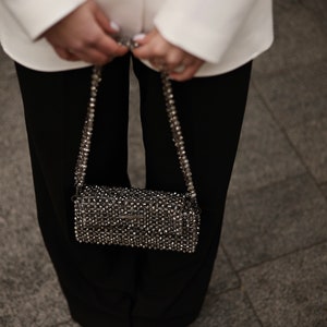 Crystal bag, beaded grey handbag, sparkling bag, party bag, glitter bag, handmade bag, fancy bag, designer bag, evening purse, prom bag zdjęcie 9