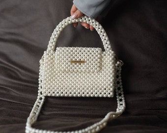 Beaded pearl bag, bags for women, black bag, white bag, classic bag, unique bag, handbag, bag for bride, gift for her, ivory handbag