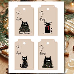 Christmas Black Cat Gift Tags | Printable Holiday Tag