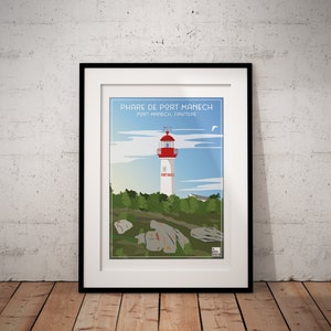 Cartel del faro de Port Manech, Port Manech, Finisterre, Bretaña, Francia, cartel del faro, cartel vintage, cartel de Bretaña, cartel de viaje