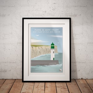 Cartel del faro de Saint Valery en Caux, Sena Marítimo, Francia, cartel de Normandía, cartel vintage, cartel de Normandía, cartel de viaje, arte