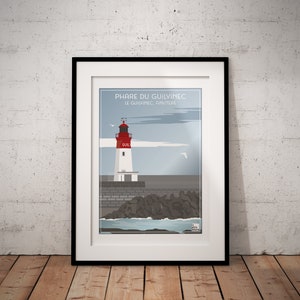 Guilvinec Lighthouse poster, Guilvinec, Finistère, Brittany, France, Brittany poster, vintage poster, Brittany poster, travel poster
