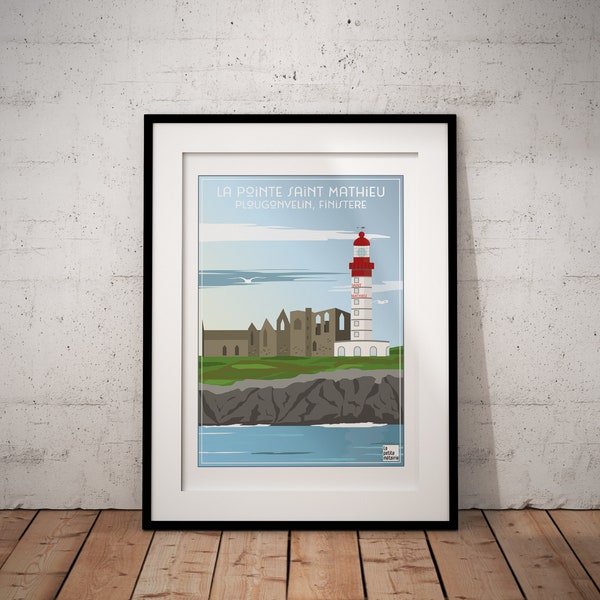 Pointe Saint Mathieu Lighthouse poster, Plougonvelin, Finistère, Brittany, France, Brittany poster, vintage poster, Brittany poster