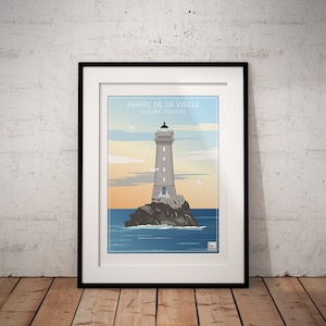 Pôster Phare de la Vieille, Plogoff, Finistère, Bretanha, França, pôster da Bretanha, pôster vintage, pôster da Bretanha, pôster de viagens