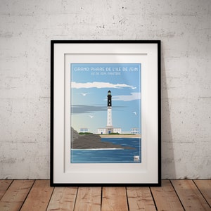 Poster Grand Phare de l'Ile de Sein, Ile de Sein, Finistère, Bretanha, França, cartaz do farol, cartaz vintage, cartaz da Bretanha, viagem