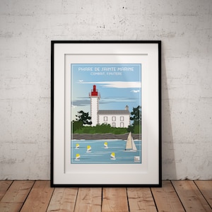 Cartel del faro de Sainte Marine, Combrit, Finisterre, Bretaña, Francia, cartel del faro, cartel vintage, cartel de Bretaña, cartel de viaje