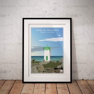 Cartel del faro de Trevignon, Tregunc, Finisterre, Bretaña, Francia, cartel del faro, cartel vintage, cartel de Bretaña, cartel de viaje, arte de pared