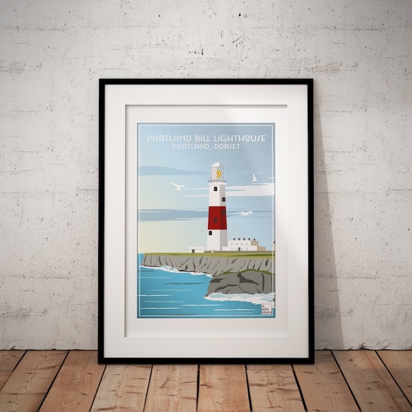 Affiche Phare Portland Bill Lighthouse, Portland, Dorset, Angleterre, affiche phare, affiche vintage, poster angleterre, travel poster print