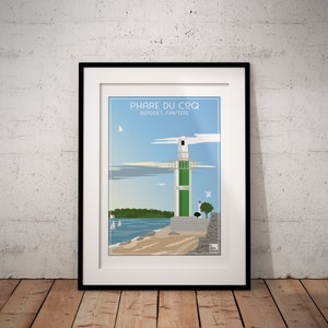 Cartel de Phare du Coq, Bénodet, Finistère, Bretaña, Francia, cartel del faro, cartel vintage, cartel de Bretaña, cartel de viaje