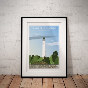 Cartel Faro de la Pirámide, Bénodet, Finisterre, Bretaña, Francia, cartel del faro, cartel vintage, cartel de Bretaña, cartel de viaje, arte de pared