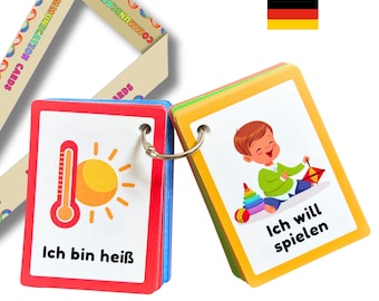 Kunststoff-Kommunikationskarten deutsch, nonverbale Erwachsene und Kinder, Autismus, besondere Bedürfnisse, Kommunikationshilfe.