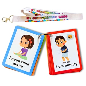 Tarjetas de comunicación, adultos y niños no verbales, escuela de aprendizaje para necesidades especiales de autismo, cordón de ayuda para la comunicación incluido