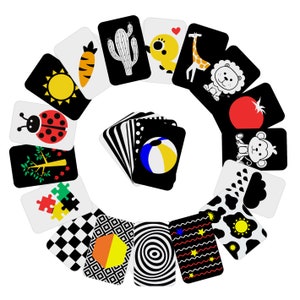 Cartões sensoriais preto e branco, brinquedos sensoriais para recém-nascidos, desenvolvimento cognitivo visual para 0-6 meses