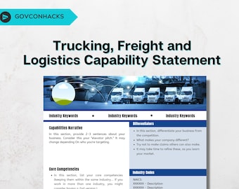 Professional Transportation Logistics Trucking Freight Capability Statement Template Government Contracting Fed Government Standards