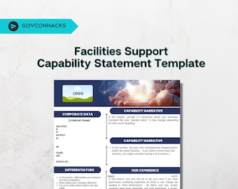 White Blue Professionally Designed Facilities Support Federal Government Contracting Capabilities Statement Easily Editable Canva Template