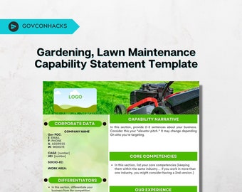 Professional Lawn Gardening Maintenance Government Contracting, Federal Government standards Capability Statement Template