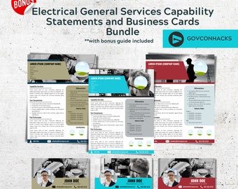 Electrical General Services Capability Statement Canva Template and Business Card Template Bundle