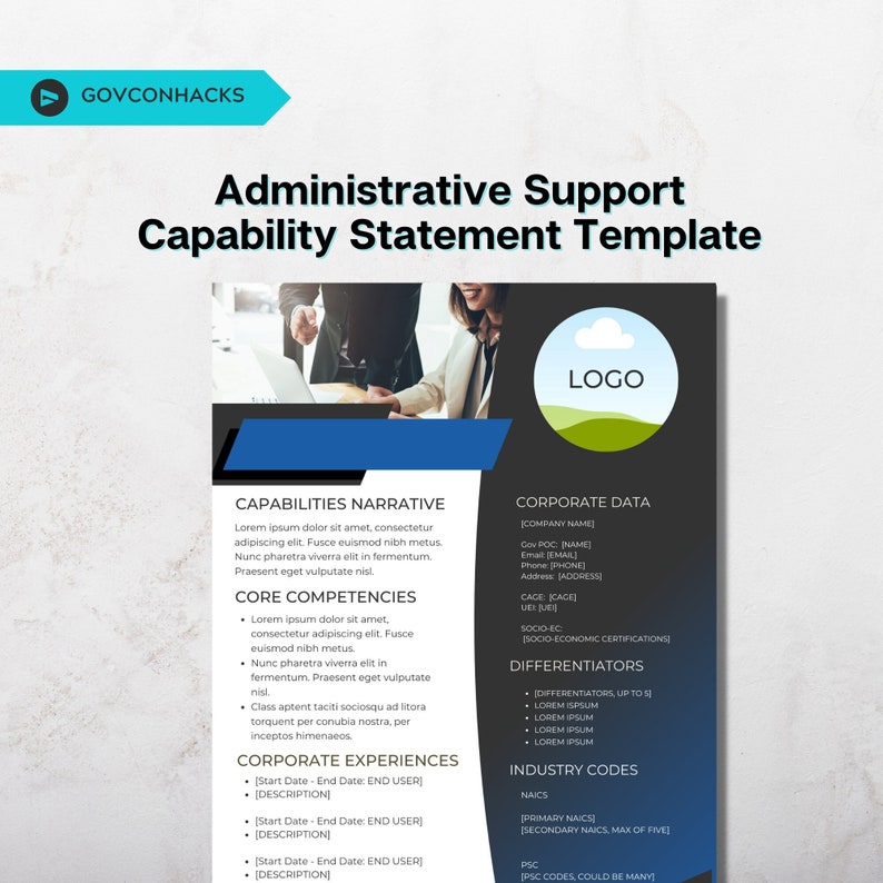 Administrative Support Capability Statement Federal Government Standard Capabilities Statement Template Canva Editable image 1