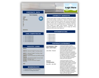 Transportation, Logistics, Trucking. Editable. Government Contracting, Federal Government standards Capability Statement Template