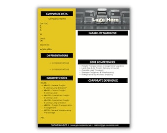 Transportation, Logistics, Trucking. Canva Editable. Government Contracting, Federal Government standards Capability Statement Template