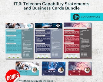 Information Technology & Telecom Capability Statement Template and Professional Business Card Template Bundle