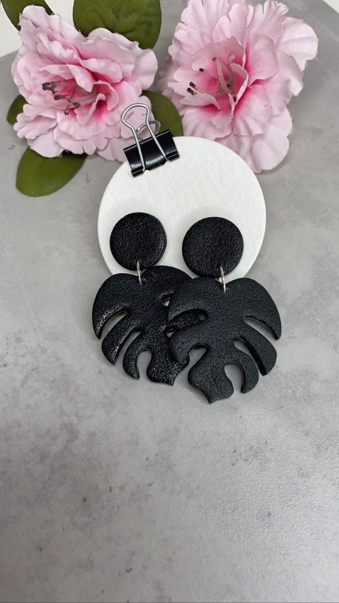 Metal Allergy Friendly Polymer Clay Monstera Earrings in Black Etsy