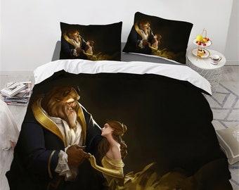 Beauty And The Beast Three Piece Bedding Set Comfortable and Fashionable Children's Adult Set Quilt Cover Pillow Cover Bedding Set Gift