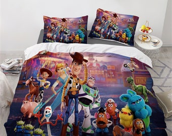 Toy Story Druck Dreiteilige Bettwäsche-Set Komfortabel und Modisch Kinder Erwachsene Set Bettbezug Kissenbezug Bettwäsche-Set Geschenk