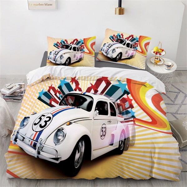 Herbie Voll geladen Dreiteilige Bettwäsche-Set Komfortabel und Modisch Kinder Erwachsene Set Bettbezug Kissenbezug Bettwäsche-Set Geschenk