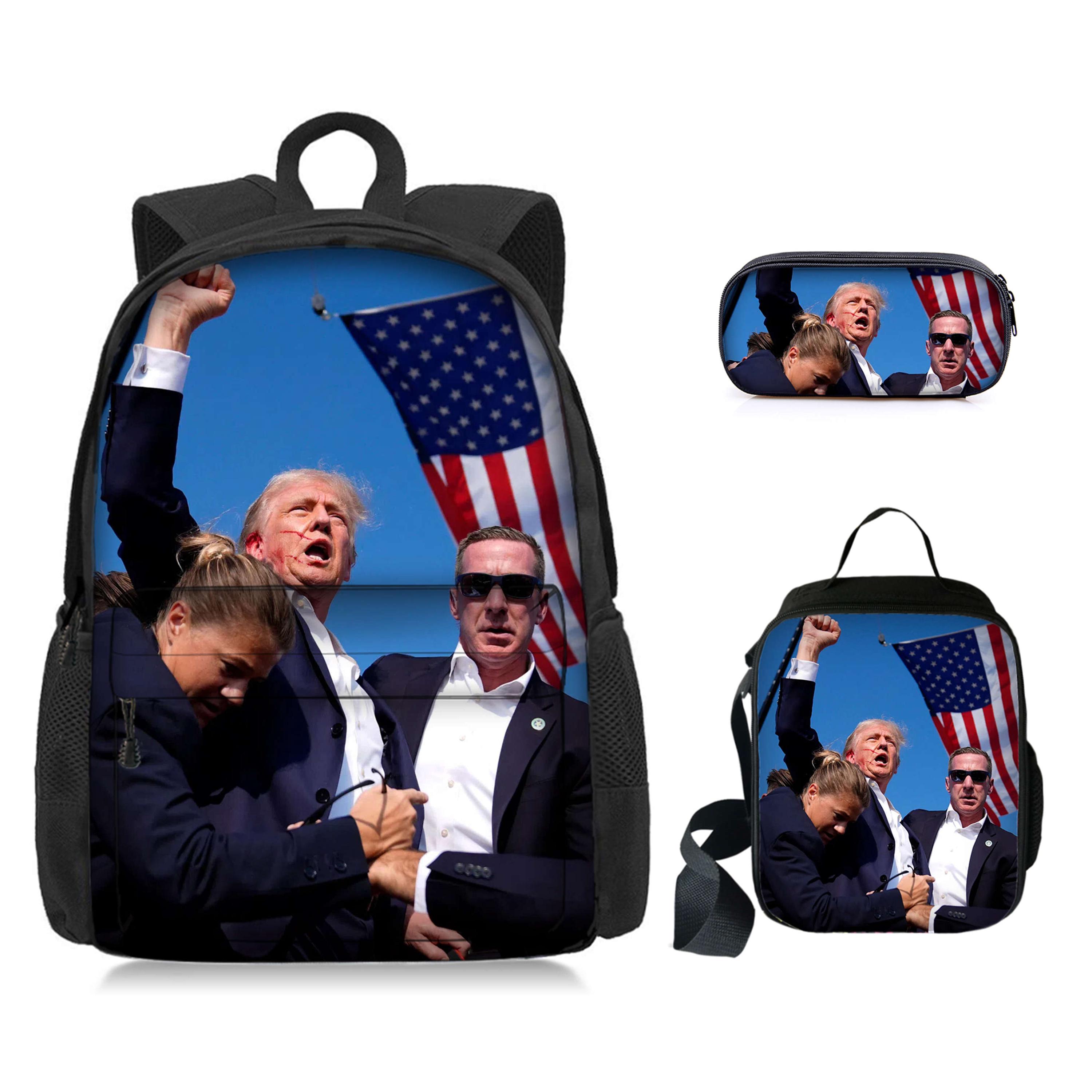 Trump Backpack 3pcs/Set,Student Backpack,Lunch Bag,Pencil Case,Assassination Attempt Bag,Trump 2024 Trump for President