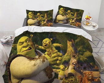 Shrek Printing Three Piece Bedding Set Comfortable and Fashionable Children's Adult Set Quilt Cover Pillow Cover Bedding Set Gift