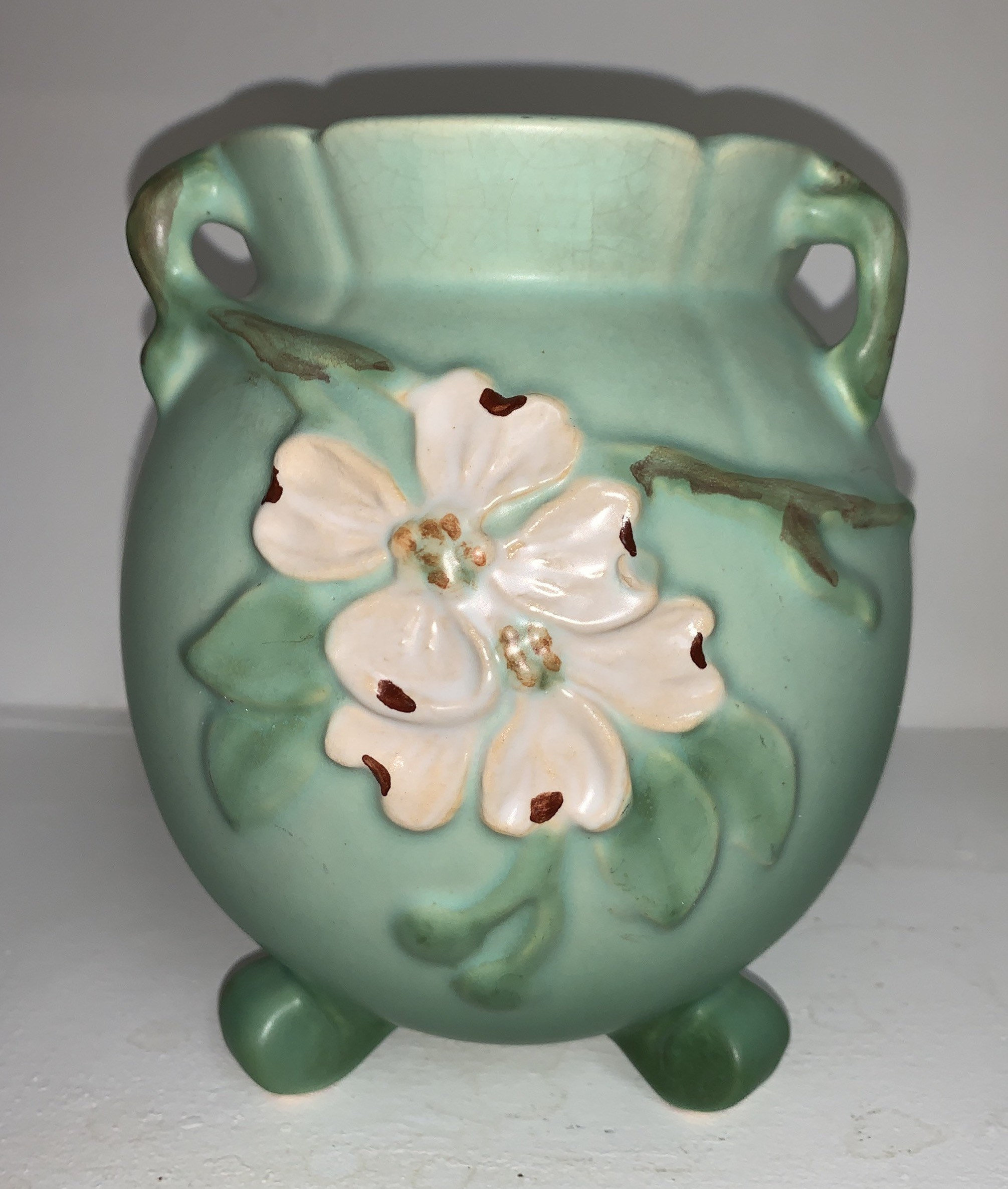 Weller Woodcraft Pottery Apple Tree 5 hole Vase, 10 inch, stamped