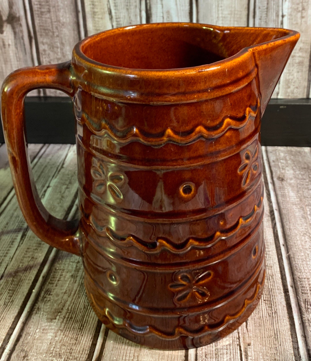Vintage Marcrest Stoneware Brown Pitcher Daisy and Dot Etsy