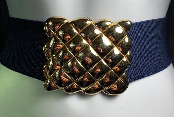 Vintage Navy Belt Gold Buckle 2 1/2” x 3”Expandab… - image 2