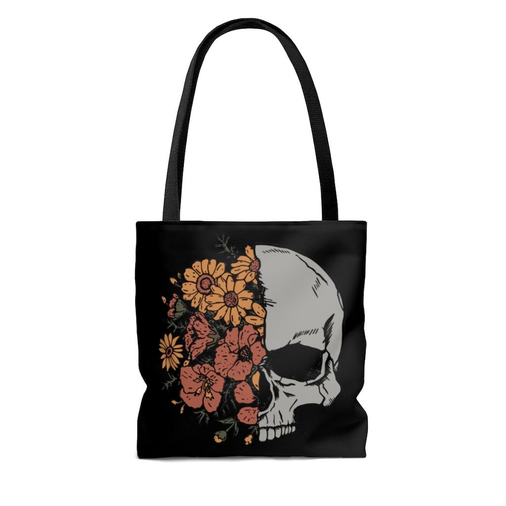 Sunflower Skull Tote Bag Boho Goth Shopping Bag Skull Purse - Etsy
