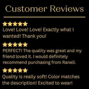 May include: Customer reviews for a product with five-star ratings. The reviews highlight the quality, softness, and color match of the product. One review mentions a friend loving the product and recommending it. The text "Customer Reviews" is at the top of the image.