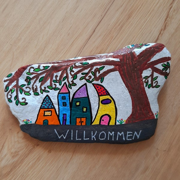 Handbemalte Steine, Dekostein, Kleine Aufmerksamkeit, kleines Geschenk, Willkommen