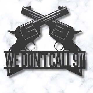 Placca Da Parete Western 'We Don't Call 911' – Decorazione Con 2 Pistole Finte In Resina – 38,5 Cm – Arredamento A Tema Far West