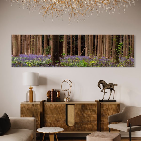 Blue Forest Panorama Digital Print, Download Landscape Photography, Hallerbos Belgium, Printable Forest Panoramic Wall Art