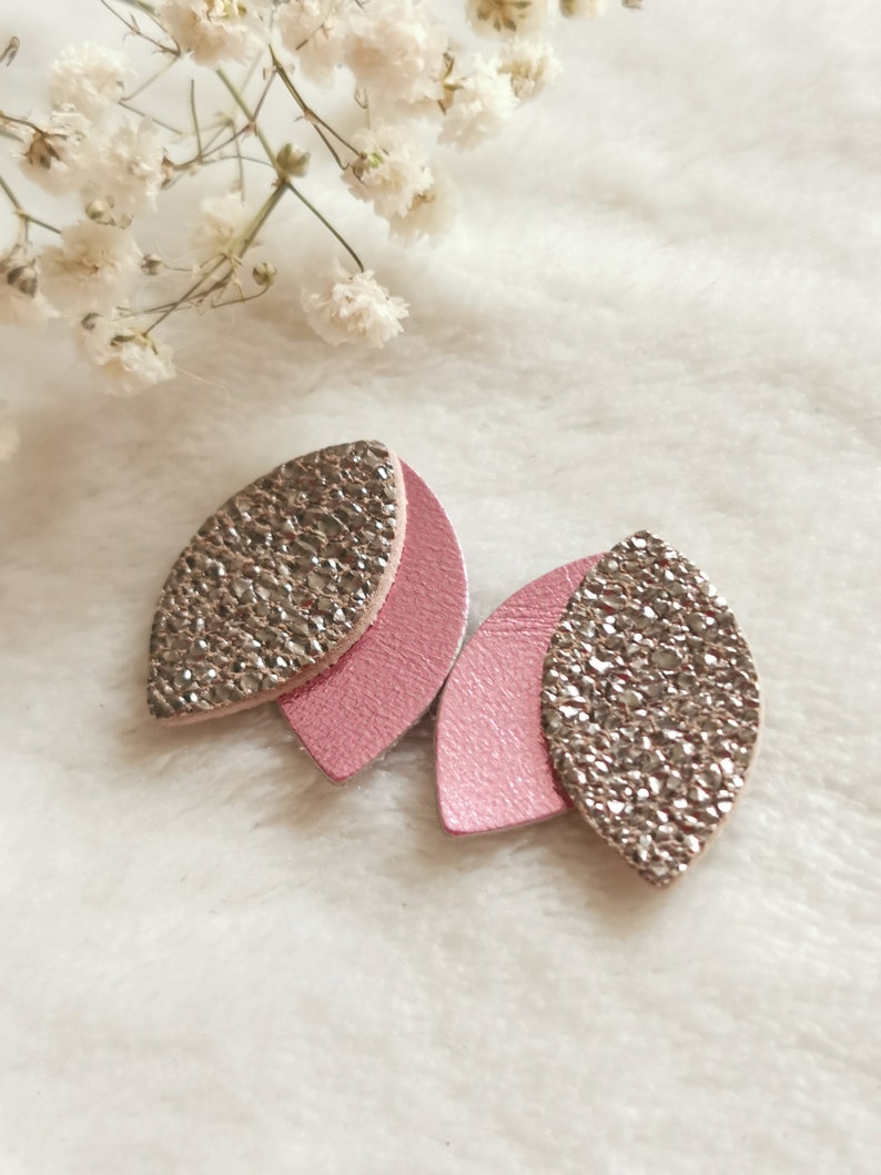 Boucles puce cuir métallisé granite-rose