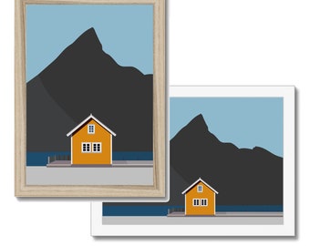 Norwegen Lofoten Gelbes Haus Illustration Download