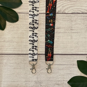 Music Lanyard, Music Notes Badge Holder, Trumpet, Sax, Musical Instruments, Music Teacher, Musician, Lightweight, Comfortable, Gift Under 10