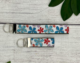 Fun Artistic Floral Wristlet, Sketch Flower Keychain, Key Fob, Mini Keychain, Garden, Flower Design, Gift Under 10