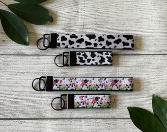 Cow Print Key Fob Wristlet: Farm Animal Keychain