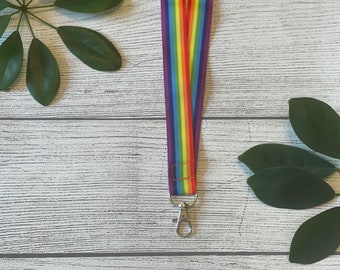 Rainbow Lanyard, LGBTQ, Pride, Badge Holder, Comfortable, Lightweight, Gift Under 10, Stocking Stuffer